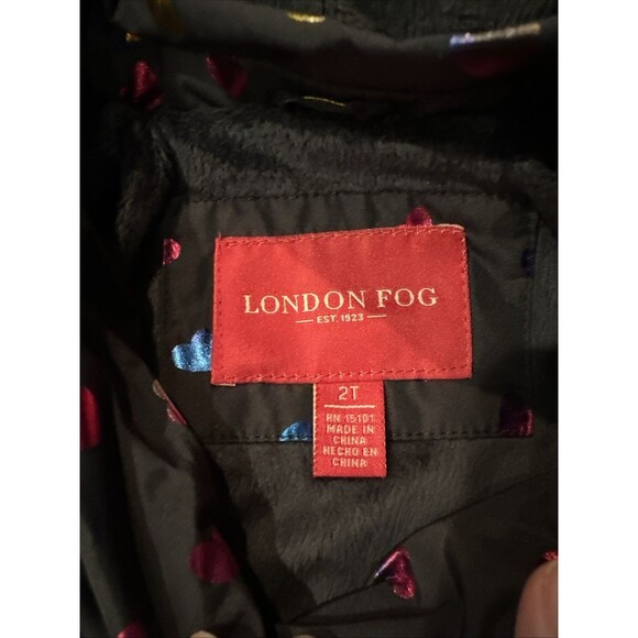 London Fog 2T Baby Toddler Coat Metallic Finish Hearts Hood Warm Black Girls - Picture 8 of 16